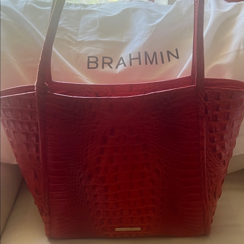 Brahmin Crimson Croc-Embossed Tote